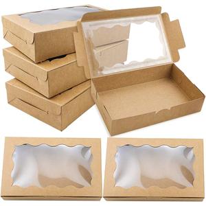BILLIOTEAM Pack of 30 7" x 4 3/8" x 1 1/2" Small Kraft Cookie Boxes with Clear Window - Ideal for Desserts, Pastries & Candies - Perfect for Weddings, Parties & More (Brown)
