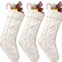 Fesciory 3 Pack Christmas Stockings 18 Inches Large Size Cable Knitted Stocking Gifts & Decorations for Family Holiday Xmas Party, Ivory White 18in