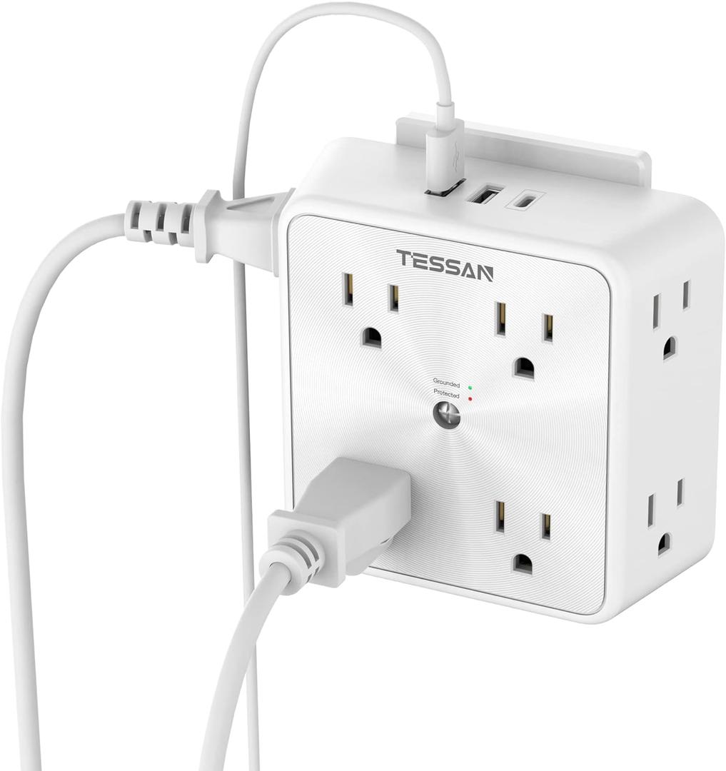 Surge Protector 8 Outlet Extender, TESSAN Multi Outlet Splitter with 3 USB Wall Charger (1 USB C), 3-Sided Multiple Plug Power Strip 1700J, Charging Station for Home Office Dorm Room Essentials