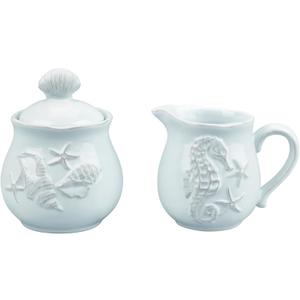 Blue Sky Ceramics Sky Ceramic Laguna Coastal Sugar and Creamer Set Blue, Multi (20463)