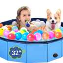 Dog Pool, Foldable Pet Swimming Pool with 6mm High-Strength PP Board, Hard Plastic Collapsible Doggy Pools for Small Dogs Kitty Duck, Non-Slip Doggie Bathtub Quick to Set Up and Drainage Hole (32x8in)