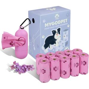 Dog Poop Bags Rolls with Dispenser 150 Count Biodegradable Bags for Dog and Cat Lavender Scented Waste Bag Leak Proof Doggie Poop Bag Doggy Trash Bag Purple