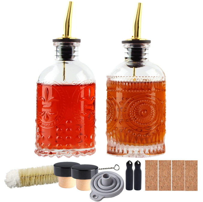 Shining Craft Coffee Syrup Dispenser Bottles Set 2 Pack 7 OZ Simple Small Syrup Bottles Set with Metal Pour Spout Ideal for Coffee Syrups, Condiments, Coffee bar, SC056 (2 pack)