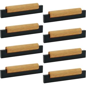 Mcredy Cabinet Handles 8 Pcs Black Wooden T Bar Drawer Pulls for Closet Wardrobe Kitchen Drawer Dresser Hardware, 3.78" Hole Distance
