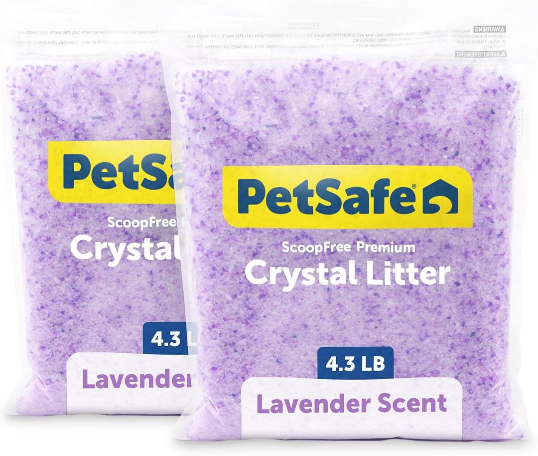 PetSafe ScoopFree Premium Crystal Cat Litter - Outperforms Clay Litter - Refill Packs - Reusable Tray Compatible - Lavender Scent - 4.3 lb Bags - 2 Pack