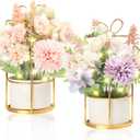 BEGONDIS Set of 2 LED Artificial Flowers Potted Fake Pink and Purple Flowers Hanging Potted Plants for Home Living Room Office Party Decor Decoration (Pink & Purple)