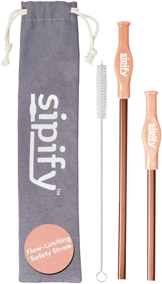 Flow-Limiting Dysphagia Straw for Safe Drinking | Aerating Straw for Elderly & Dysphagia Patients | Reusable Stainless Steel Straw with Soft Silicone Tip | Dishwasher Safe | 2 Pack