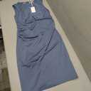 GRACE KARIN Women's Ruched Bodycon Dress Summer Sleeveless Front Drape Patchwork Crew Neck Midi Cocktail Dress
Color: Grey Blue, Size: XL
