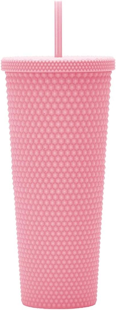 24oz Fully Studded Tumbler.Matte Pink Studded Tumbler with Lid and Straw.Reusable Double Walled Insulated Travel Tumbler.Plastic Acrylic Pastel Colored Tumbler Cup for Iced Coffee Smoothie