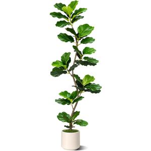 Artificial Fiddle Leaf Fig Tree-5 FT Fake Plant with Nursery Planter,Fake Plants for Home Office Living Room Decor Indoor
