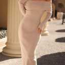 MEROKEETY Women's Fall Off Shoulder Long Sleeve Bodycon Midi Sweater Dress Medium