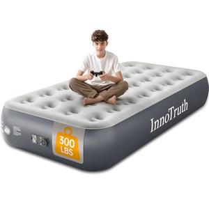InnoTruth Twin Camping Air Mattress with Built-in Pump, Durable Inflatable Mattress for Home & Guests, 13" Raised Comfort, Ideal for Travel, Outdoor, Summer Camp, Camping, Gray