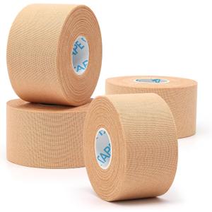 OK TAPE 4 Rolls Athletic Tape, Sports Tape for Injuries, Rigid, Easy Tear Medical Tape, Wrist Tape, No Sticky Residue | Secure Ankle, Finger, Knee- 1.5inch x 15yards (Beige) (Beige-4 Rolls)