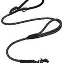 PetBonus Two Handles Dog Leash, 5FT Heavy Duty Pet Rope Leash with Quick Release Metal Clip, Comfortable Durable Traffic Handle, Reflective Training Lead for Medium Large Dogs (Black)