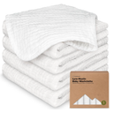 5Pack Muslin Baby Washcloths for Newborn – 12x12" Soft Absorbent Organic Cotton Muslin Wash Cloths for Babies Girl, Boy, Infant, Toddlers, Kids Face Towel, Bath Essentials,Baby Burp Rags (Soft White)