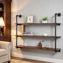 Industrial Pipe Shelves With Wood Planks,Rustic Pipe Shelving Wall Shelf, 48in, 3-layer