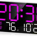 MASHI 8.4''Large Digital Wall Clock, Led Alarm Clock with Big Digits, Date, Temperature, DST, Modern Decor Design for Desk,5-Level Brightness for Room, Bedroom, Gift, Yougster and Elderly (Purple)