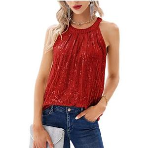 GRACE KARIN Sequin Halter Tops for Women Sleeveless Sparkly Shiny Tank Tops Ruched Flowy Sparkly Club Outfits Party Shirt, Size: M GRACE KARIN Sequin Halter Tops for Women Sleeveless Sparkly Shiny Tank Tops Ruched Flowy Sparkly Club Outfits Party Shirt, Size: M
