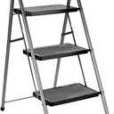 3 Step Ladder Folding Step Stool Anti-Slip with Wide Pedal Handrail,Heavy Duty Sturdy Safe Steel Small Ladder for Kitchen Closet,Portable Collapsible Foldable Compact Step Stool for Adults Grey