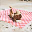 Extra Large Turkish Beach Towel Picnic Mat Throw Blanket Oversized Sand Free Quick Dry Resistant Lightweight Sandless Cloud Hawaii Honeymoon Travel Essentials Xl Big Jumbo Women Summer Vacation Gift, Checked Coral, Giant Large 82'' x 90''