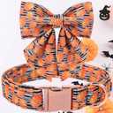 Maca Bates Halloween Pumpkin Dog Collar with Bow Bowtie for Dogs Sailor Bow Tie Adjustable Breakaway Cute Collars Accessories Fall Gift for Small Medium Large XL Puppy with Golden Metal Buckle