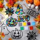 Tinlade 24 Pack Halloween DIY Suncatcher Paper Crafts Stained Glass Effect Paper Suncatchers, 600 Tissue Papers, Window Art Arts and Crafts for Thanksgiving Halloween Party Favors