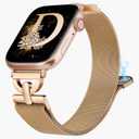 Stainless Steel Magnetic Loop Compatible with Apple Watch Band 42mm 44mm 45mm 46mm 49mm Women Metal Mesh D-shaped Clasp Strap for iWatch SE Series 10/9/8/7/6/5/4/3/2/1/Ultra(1/2) Rose Gold