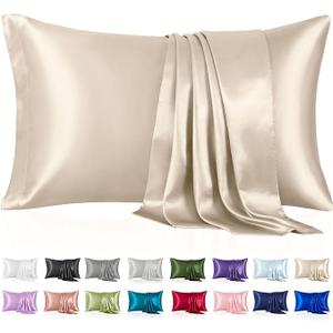 Simple&Opulence Mulberry Silk Pillowcase for Hair and Skin King, Soft Cooling Smooth Silk Pillow Cases Cover Set of 2 with Envelope Closure (20"x40"+ Sleep Eye Mask, Beige)