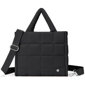 WESTBRONCO Puffer Crossbody Bags for Women Quilted Tote Bag Puffy Weekender Overnight Bag Nylon Shoulder Handbag (Black)