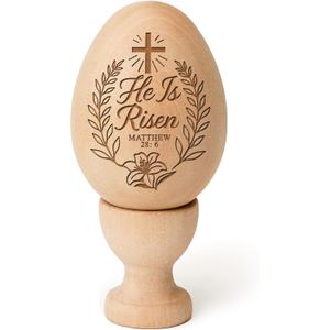 Easter Decor, He is Risen Wooden Egg Decoration, Christian Basket Filler, Easter Gifts Religious for Adult, Church, Jesus, Easter Decoration Centerpieces for Home Table, Tiered Tray Decor