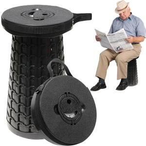 ALEVMOOM 18" Collapsible Stool, 800lbs Max Weight, Heavy Duty Portable Retractable Folding Telescoping Foldable Camping Stool for Adults Outdoor Fishing Travel BBQ (Black)