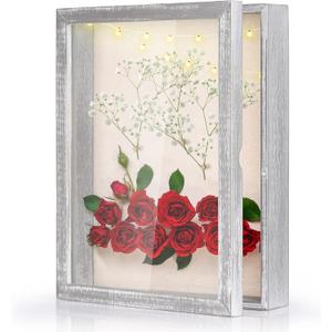 Love-KANKEI Shadow Box Display Case 11x14 Shadow Box Picture Frame with Linen Back Memorabilia Awards Medals Photos Memory Box Gift Rustic Grey