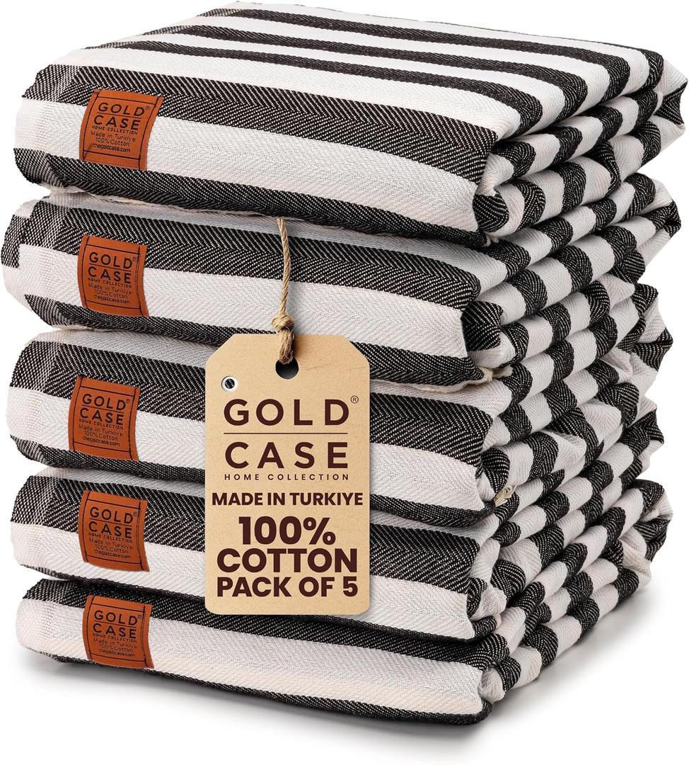 Gold CASE Turkish Beach Towel Set of 5  100% Cotton Beach Towels Oversized 70x38''  MYRA Quick Dry Swim Towel  Lightweight Turkish Towels Set in Black