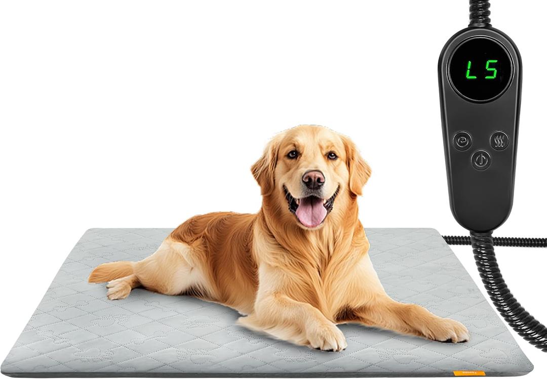 Toaspa Pet Heating Pad for Cats Dogs Electric Heated Bed Waterproof Warming Mat Indoor Outdoor Chew Resistant Cord Adjustable 5 Timer and 6 Level Temperature for Pets Puppy Animals-Small-35.4x23.6in (Large)