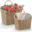 Set of 2 Wicker Hanging Basket for Organizing, Front Door, Mail, Flowers - Woven Wall Baskets for Storage (Seagrass)