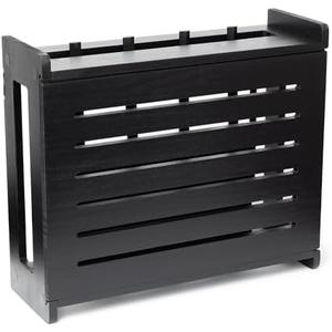 Wooden WiFi Router Storage Box - Standard Wall Mountable Decorative Modem Shelf Hider Cover with Cable Management System - Rustic Home Organization Solution for Most Routers Up to 11" Tall - Black
