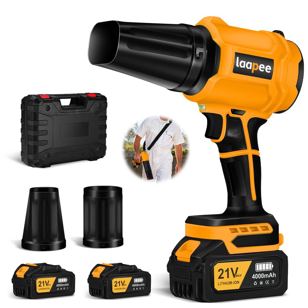 Leaf Blower Cordless,Battery Powered 800,000 RPM Electric Leaf Blower with 2 x 4.0Ah Battery and Charger Handheld Blowers for Lawn Care,Dust,Snow,Car Blowing Water with 2 Extended Nozzle,Orange
