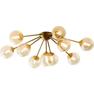 KCO Lighting Modern Bubble Chandelier Lighting 10-Lights Amber Glass Ceiling Light Mid Century Semi Flush Mount Ceiling Light Gold Globe Sputnik Chandelier Ceiling Lights