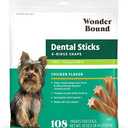 Wonder Bound Chicken Flavor Dental Sticks for Tiny Dogs (5-20 lbs), 6-Ridge Shape for Plaque & Tartar Control, Freshens Breath, Made With Real Chicken, 108 Count, Set of 2, Best By 14 MAR 2027