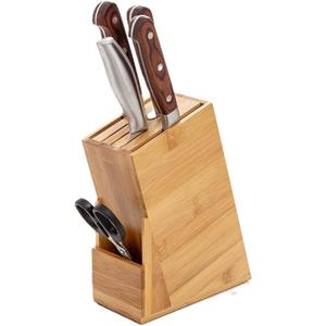 Wood Knife Block, Kitchen Knife Holder Countertop 6 Slots Knife Block with Scissors Slot Kitchen Knife Set for Knife, Scissor, Sharpenner Knife Organizer