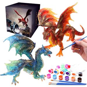 SOLDAY Painting Dragon Toys Kits for Kids Arts and Crafts Ages 3 6 5 7 9 12 Boys Girls to Make Your Own Paintable Figurines Birthday Party Supplies - 2 Dragons