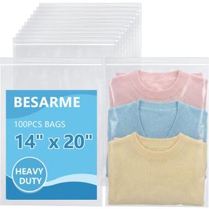 100 PCS 14"×20" Large Zip Seal Lock Bags 2 Gallon Clothing Poly Bag 2 Mil | Waterproof, Dust-Resistant, Reclosable Bags For Clothing, Crafts, Storage, Packing, Shipping, Travel, And Moving