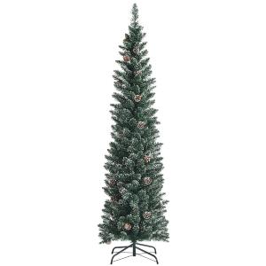 6 ft. Unlit Snowy PVC Slim Artificial Christmas Tree w/Pine Cones