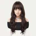 GNIMEGIL 25 Inch Long Wavy Wig With Bangs Natural Curly Hair Medium Dark Brown Wigs For Women Dilay Use Heat Resistant Synthetic Wig