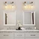 Farmhouse Vanity Light for Bathroom, 2-Light White Wood Bathroom Vanity Light Fixtures Over Mirror, Rustic Sconces Wall Lighting with Metal Lampshade for Living Room, Bedroom, Hallway