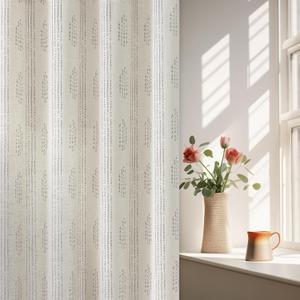 Boho Linen Curtains for Bedroom Living Room Grey Farmhouse Boho Curtains 63 Inch Length Geometric Striped Patterned Mudcloth Grommet Top Light Filtering Window Drapes 2 Panels Gray on Beige