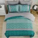 Dinjoy Teal Green King Size Comforter Set,Striped Boho Bed in a Bag King 7 Pieces Soft Bedding Comforters Sets with Sheet Beds Warm Microfiber Complete Set for All Season