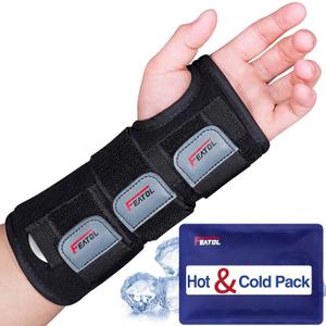 FEATOL Wrist Brace Carpal Tunnel, Night Support Brace with Wrist Splint, Adjustable Straps, Hot/Ice Pack for Women and Men, Left Hand, Small/Medium, Tendinitis, Arthritis, Pain Relief