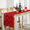 Christmas Trees Table Runner Red 13 x 72 Inch Christmas Stars Soft Plush Faux Fur Jacquard Embroidery Table Runner Xmas Holiday Decoration for Home Kitchen Dining Party Decor