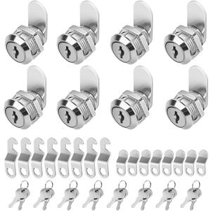 5/8" Zinc Alloy Cam Locks (8 Pack) with Keys - Keyed Alike Set for Mailbox, Toolbox and Pickup Trucks